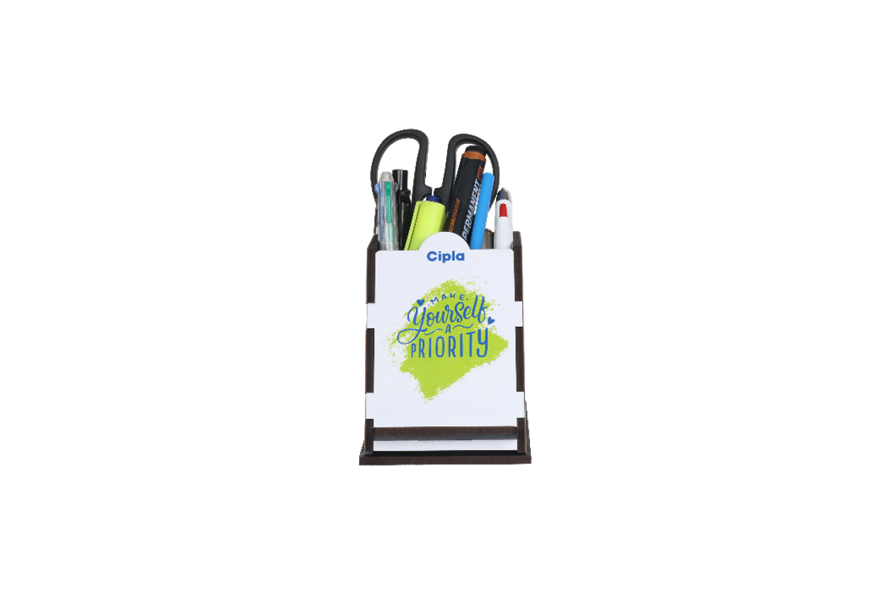 MDF STATIONERY TUMBLER WITH MOBILE HOLDER